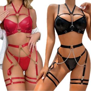 पु सॉफ्ट चमड़े की चेन गर्दन कमर की कमर से बनी महिला अंडरवियर - Product Image 1