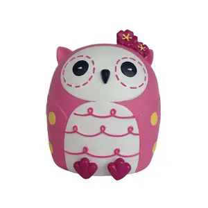 Resin OEM Pink Owl Animal Piggy Bank Money Box Coin Bank