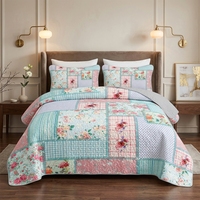 Ensemble de couvre-lit matelassé en patchwork pastel, imprimé floral et à carreaux, pour lit Queen/King