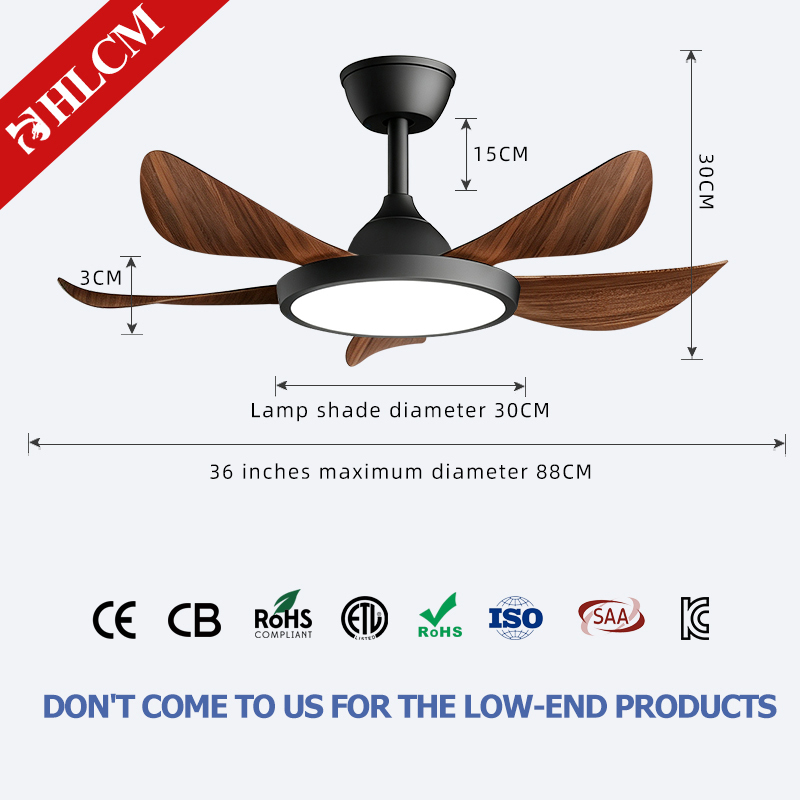 Black + Dark Wood Grain 36-inch 5-blade