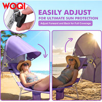 Chaise longue de plage pliable WOQI en tissu Oxford et acier inoxydable avec auvent pare-soleil, trou pour le visage, rembourrée et réglable