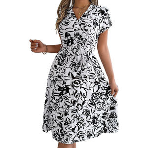 Robe Élégante d'Été pour Femme à Col en V en Mousseline de Soie à Imprimé Floral pour Commerce Extérieur Transfrontalier Style Tendance <span class=keywords><strong>Amazon</strong></span> Polyvalente et Décontractée - Product Image 3
