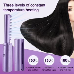 Fast <b>Heated</b> Cordless Straightener Brush Mini Hot Comb Styling Portable <b>USB</b> Rechargeable Electric Wireless Hair Straightening Com - Product Image 3