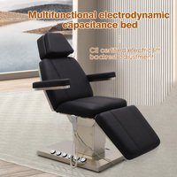 Table de massage électrique pour esthéticienne, mobilier de salon de beauté, cuir noir, base en métal argenté, lit de soin facial à 3/4 moteurs