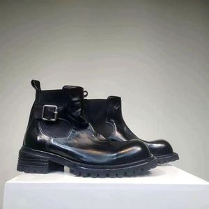 Bottes montantes pour hommes en cuir véritable à semelle épaisse, style rétro vieilli, à lacets, pour l'été, avec couture Goodyear, vente en gros, hiver, automne, moto - Product Image 2