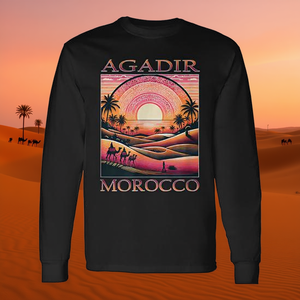Agadir Morocco Desert <b>Camel</b> Sunset Long Sleeve <b>T</b>-<b>Shirt</b> Vacation Travel Gift - Product Image 3