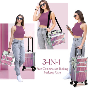 Large Capacity 3-in-1 Rolling Cosmetology Storage Traveling Cart Trunk <b>Makeup</b> <b>Case</b> with Wheels Nail Travel <b>Case</b> Organizer - Product Image 2