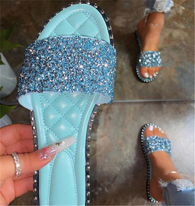 Sandali piatti lucidi da <span class=keywords><strong>donna</strong></span> ciabatte estive pantofole <span class=keywords><strong>scarpe</strong></span> Casual da spiaggia <span class=keywords><strong>Glitter</strong></span> - Product Image 4