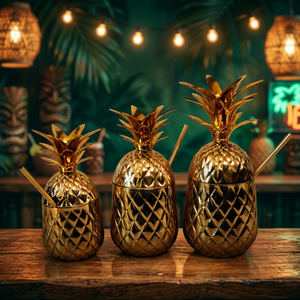 Verre à boire en laiton en forme d'ananas avec paille - Product Image 3