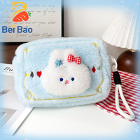 Fabricant de peluches, sac cosmétique en peluche kawaii, lapin en fausse fourrure 3D avec nœud papillon, pochette à maquillage pour le rangement quotidien, cadeau pour filles