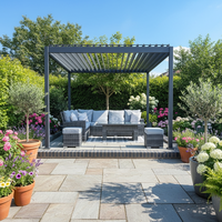 Pergola en aluminium toutes saisons 3x4, directement de l'usine, écologique, avec toit à lames orientables, idéale pour les petites zones de jeux pour animaux de compagnie et les jardins.