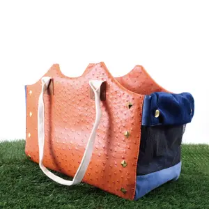 Custom Luxury Ostrich Leather Travel Waterproof Breathable Handbag Dog Cat Bag Pet Carrier Bag