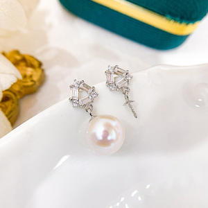 Boucles d'oreilles pendantes en argent S925 avec perles rondes de 8-11 mm et support vide, accessoires de perles DIY, tendance, 21156 - Product Image 4