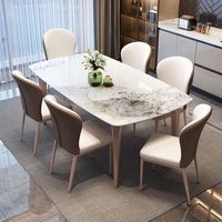 Ensemble Table à Manger Familiale Moderne de Luxe 4-6 Places avec Plateau en Marbre, Style Scandinave pour Cuisine et Salle à Manger.