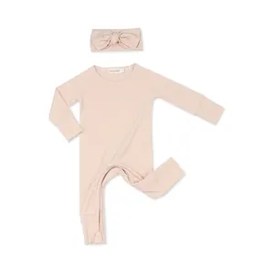 New Bamboo Ribbed Baby Crawling Clothes With High-quality Zippers Customized Solid Color Baby Romper