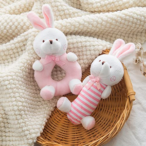 Jouets à hochet pour bébé, jouets de lit en peluche lapin de dessin animé, jouet éducatif pour nouveau-né, clochettes à main lapin et ours - Product Image 3
