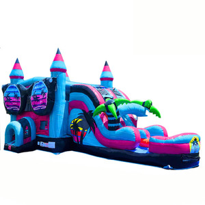 Castillo Inflable Combinado con Tobogán de Agua, Estilo Tropical con Palmeras, para Uso Comercial - Product Image 1