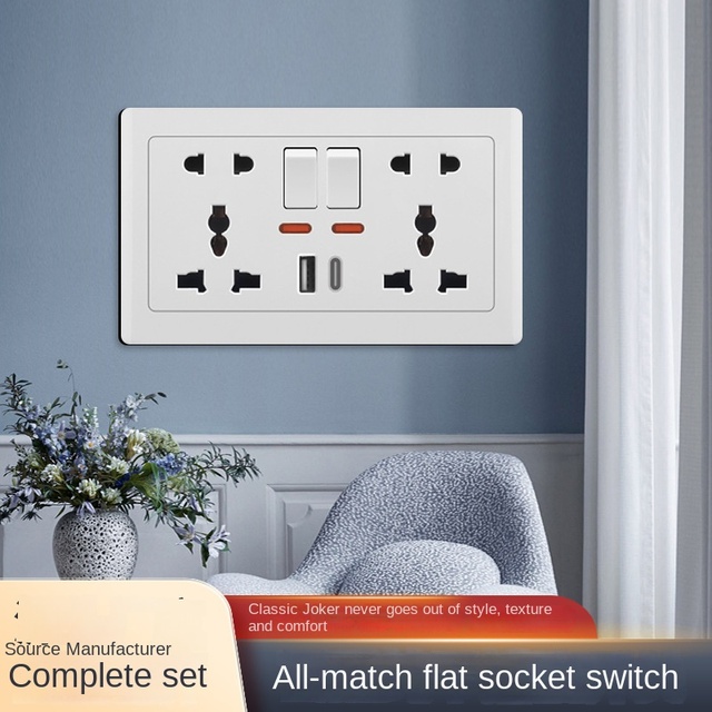 Factory Wholesale Industrial Engineering Switch Socket 86 Wall Panel One Open Double Control Five-hole Plug Phosphor Bronze 10A