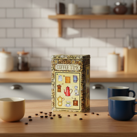 Boîte de rangement rectangulaire vintage personnalisée JH Bright in Colour pour café, thé, cacao en poudre, avec autocollants imprimés offset