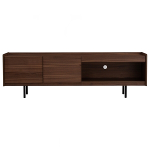 Industrial Metal Frame DENVER 1.8M <b>TV</b> Cabinet <b>Walnut</b> Top Media Console for Urban Apartment and Modern Office Lounge Area - Product Image 3