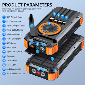 Banco de Energía Solar de Emergencia de 20000mAh con Linterna LED, Cargador Inalámbrico, Brújula, Batería para Exteriores con Cables Integrados - Product Image 6