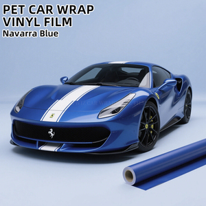 Película de envoltura de coche PET azul de Navarra, vinilo que cambia de Color de alto brillo, envoltura automática, rollo de película de envoltura de vehículo de cuerpo completo, adhesivo fuerte - Product Image 1