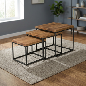 Modern Three <b>Nesting</b> <b>Coffee</b> <b>Table</b> <b>Set</b> Multifunctional Stackable Storage Wood Frame Metal Top Eco-Friendly Durable <b>Table</b> <b>Table</b> - Product Image 3