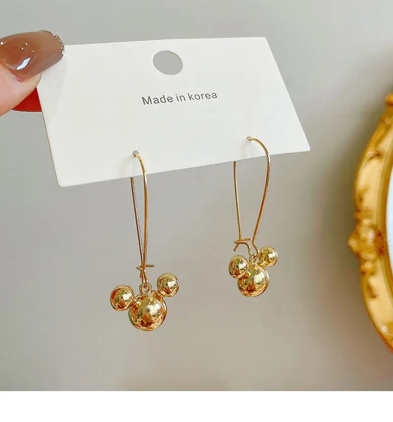 रचनात्मक डिजाइन स्वर्ण धातु ड्रॉप कान की बाली आभूषण फैशन प्यारा मिकी ड्रॉप कान की बाली महिलाओं लड़कियों के लिए