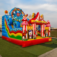 Château gonflable combiné avec toboggan et manège 3D sur le thème du cirque, pour location de fêtes d'enfants, en vinyle PVC 0,55 mm