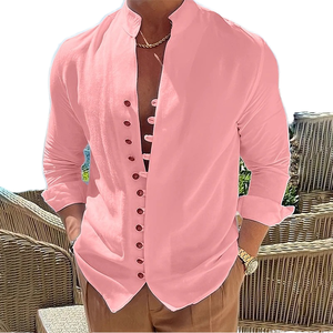 Men's Casual Solid Color Twill Long Sleeve V-neck Single-Breasted <b>Cardigan</b> Shirts Daily Minimalist Loose Fit Quick Dry Summer - Product Image 4