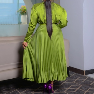 ชุดเซ็ต 2 ชิ้น เสื้อแขนยาวสีพื้นผูกโบว์สุดหรูหราสำหรับสาวอวบอ้วนช่วงฤดูใบไม้ร่วง พร้อมกระโปรงจีบแฟชั่น - Product Image 4