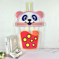 Enseigne néon LED personnalisée en forme de dessin animé, en acrylique, pour décoration murale de fête ou de maison, motif pastèque ou bubble tea