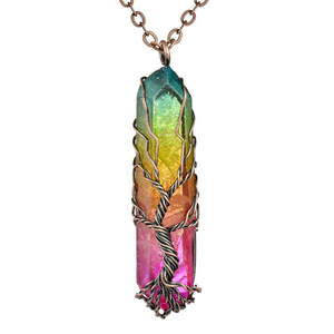 7 Chakra Natural del arco iris collar de piedra colgante Unisex largo cadena Árbol de la vida joyería de la Declaración, regalo - Product Image 6
