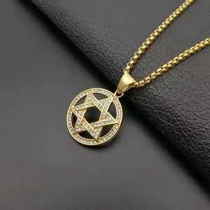 Collar Fino <span class=keywords><strong>de</strong></span> Acero Inoxidable para Hombre y Mujer, Estrella <span class=keywords><strong>de</strong></span> Pentagrama, Círculo Redondo <span class=keywords><strong>de</strong></span> Dos Tonos, Joyería Unisex A LA Moda - Product Image 3