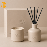 Ensemble de diffuseur de parfum et de bougie en céramique beige mat FUBEI LIVING, boîte cadeau de parfum d'ambiance pour la maison, pots à bougies en céramique