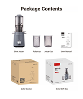 Stilte, professionele, heavy-duty, zelfreinigende slowjuicer voor het maken van sap van hele groenten en fruit.