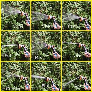 Pistola de agua con 9 funciones, ángulo ajustable de 110 grados, puerto de 2,5 mm para regar flores, lavar coches, jardinería, riego - Product Image 5
