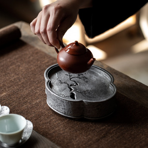 Chinese Retro Tin <b>Tea</b> Tray Irregular Shape Water Storage Kung Fu <b>Tea</b> <b>Set</b> Pot Stand Dehua Crafted - Product Image 2