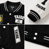 Veste de baseball universitaire TaiDe avec logo personnalisé, 500 GSM, broderie de patchs en chenille, manches contrastées, OEM ODM, faible MOQ, fabricant de vêtements