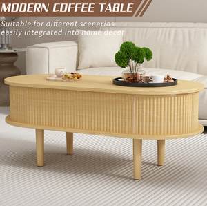 Modern Fluted Lift Top Coffee <b>Table</b> Hidden Compartment Wood Construction Adjustable Height Portable Design for Hotel Home Living - Product Image 5