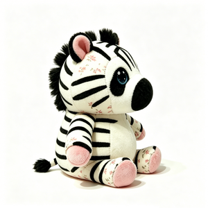 Peluche de cebra con estampado floral personalizado, animal de peluche suave y esponjoso en blanco y negro con detalles en rosa - Product Image 3