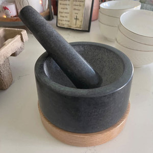 מרגמה גרניט טבעי pestle גדול נוסף pestle גרניט טבעי עם מדגם תמיכה עץ נגד שריטה - Product Image 5