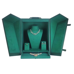 Boîte de présentation de bijoux de luxe à prix réduit, avec poignée, pour collier, pendentif, support pour bagues, grande taille, double porte, en cuir - Product Image 1