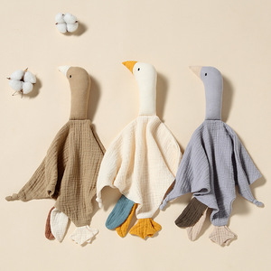 Mantas de seguridad suaves 100% algodón con forma de animales de dibujos animados (pato, ganso, cisne), cálidas y divertidas para el sueño del bebé, muñeco de mano y toalla de bebé - Product Image 1