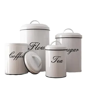4 Piece Kitchen Canister Set with Lid - Deluxe Food Storage Containers Space-Saving Jars for Storage of Tea Coffee & S
