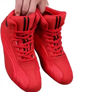 PROFIT SPORTS Chaussures de boxe montantes rouges respirantes en PU à lacets, bottes de sport légères toutes saisons pour la lutte - Product Image 1