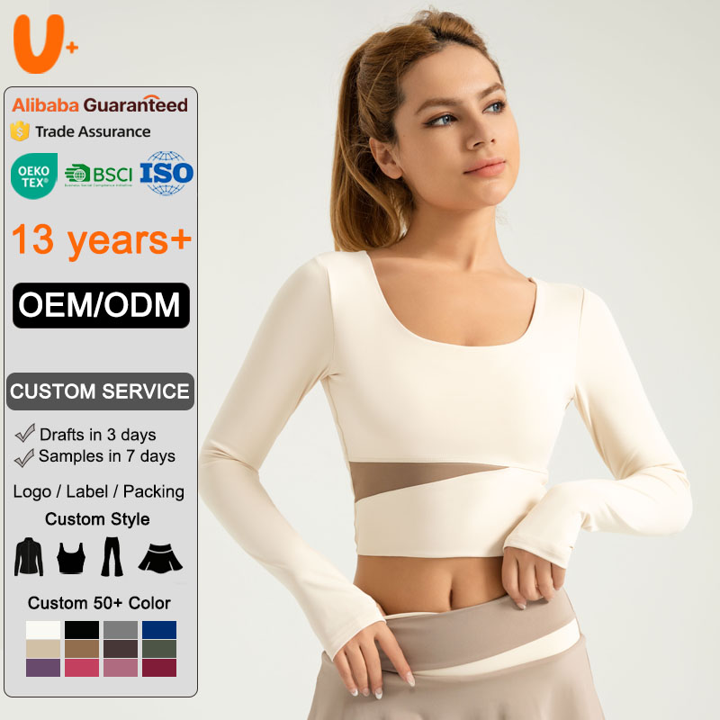 Popular Color Blocking Breathable Lightweight 4-Way Stretch Soft Yoga Tops Platies Fitness Women's Yoga Long-Sleeved Shirts
