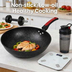<span class=keywords><strong>Wok</strong></span> Antiadhésif Professionnel Commercial Noir en Fonte 34 cm pour Friture et Ménage - Product Image 3