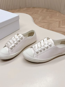2026 New Top Quality Luxury Designer Shoes Silk Canvas Shoes Women's Casual Versatile Lace up Sports Shoes White Single Shoes - Product Image 6
