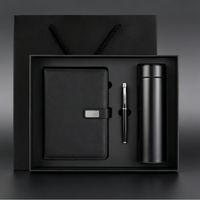 Ensemble cadeau de carnet en cuir d'entreprise avec thermos à LED, logo personnalisé, journal de luxe, boîte cadeau promotionnelle avec stylo